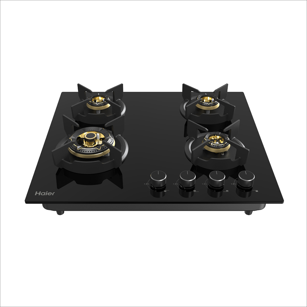 Haier 4 Full Brass Burner Hybrid-Hob with metal Knobs & Auto Ignition